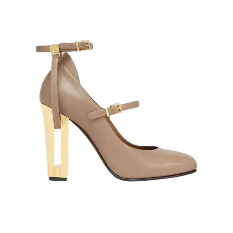 FENDI Chunky Heel High Heels 10.5cm Women's Gray-1