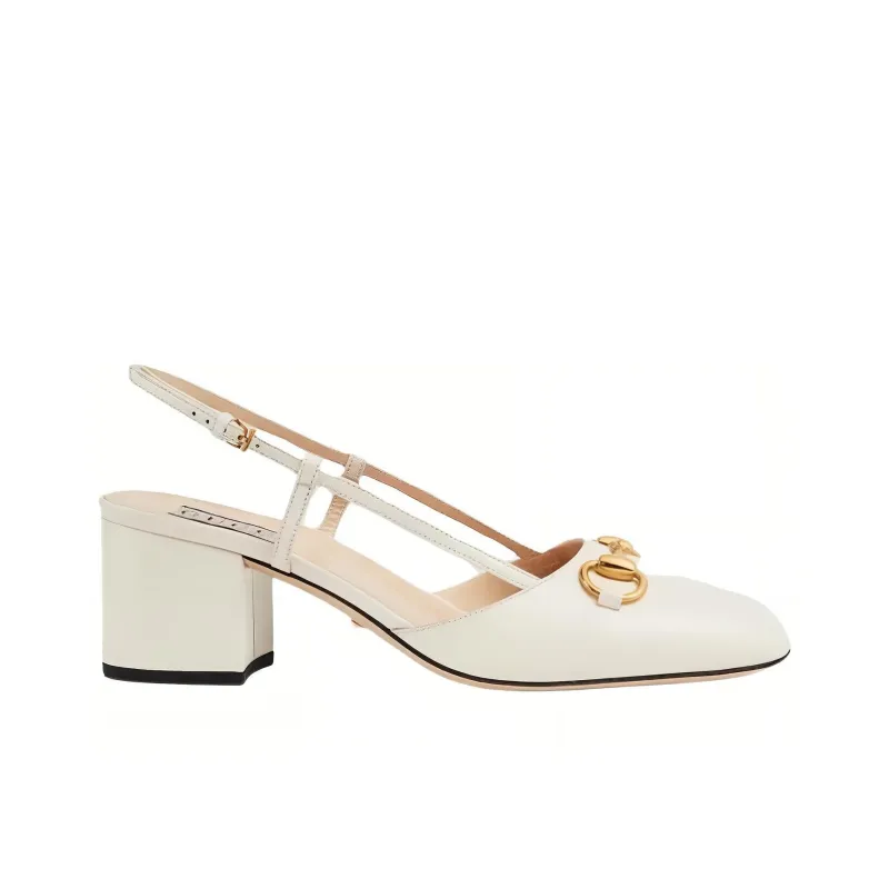 GUCCI Chunky Heel High Heels 5.5cm Women's White-1