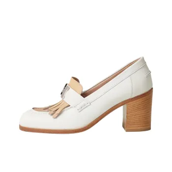 HERMES Elysee Chunky Heel High Heels Women's White