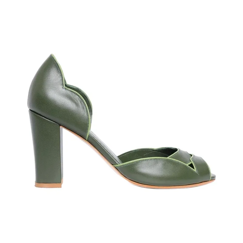 Sarah Chofakian Léger Chunky Heel High Heels 7.5cm Women's Green-1