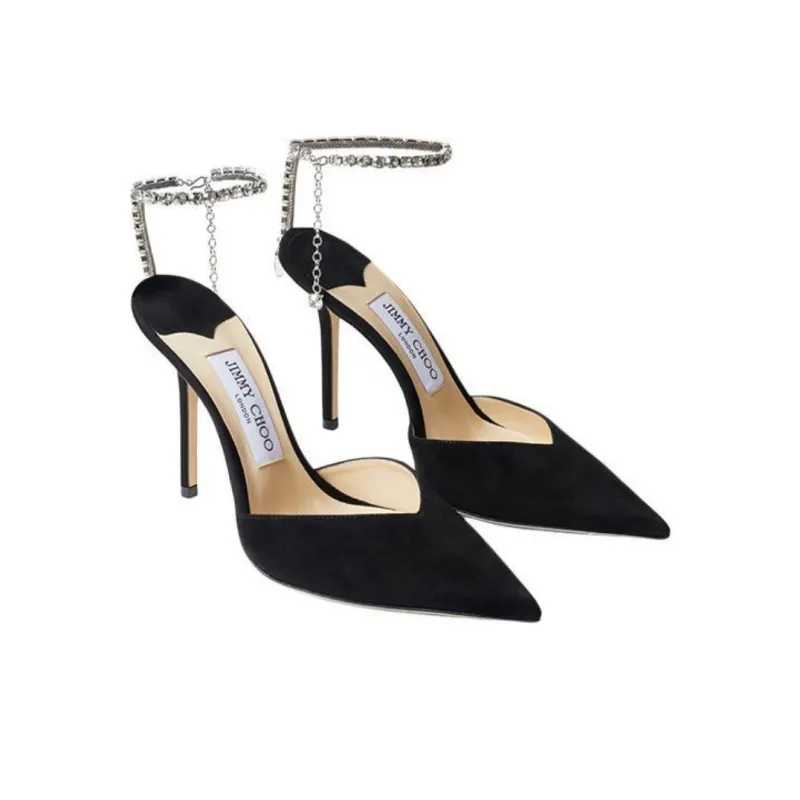 Jimmy Choo Saeda 100mm Pump Crystal Embellished Black Suede-2