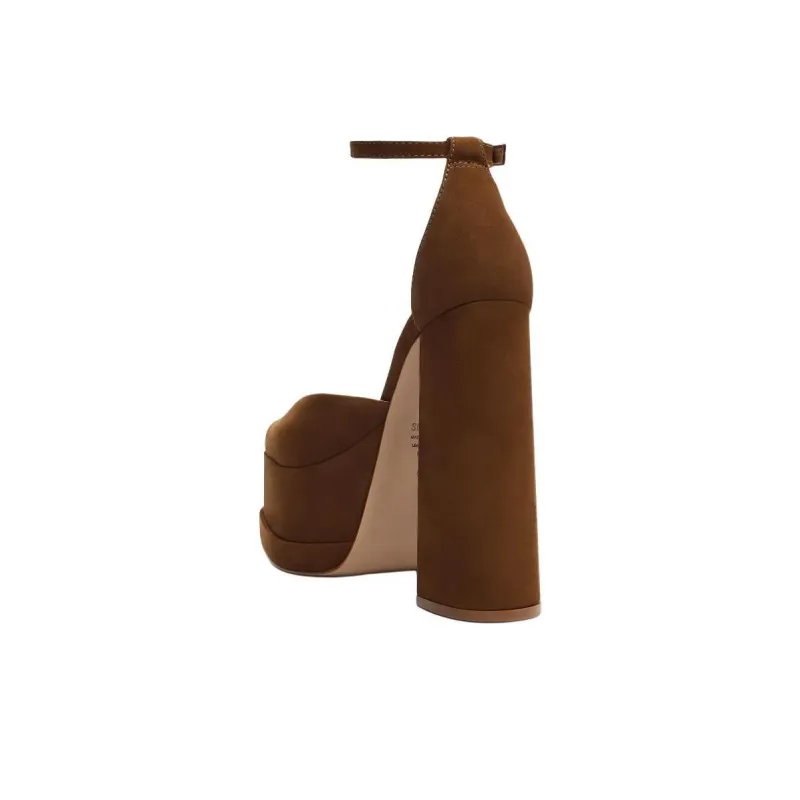 Schutz Luan Nubuck Leather Chunky Heel High Heels 14cm Women's Brown-4