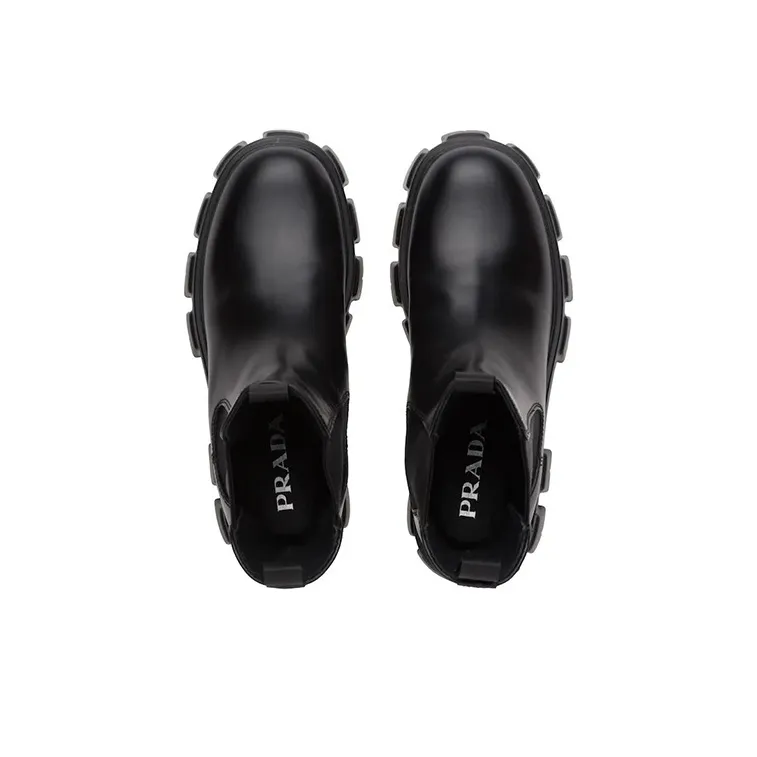 PRADA Monolith 55mm Ankle Boot Black Brushed Leather Women's-4