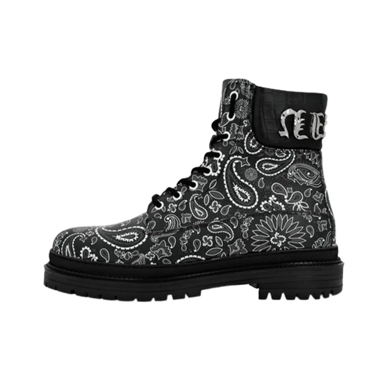PHILIPP PLEIN Paisley-print Leather Ankle Boots-0