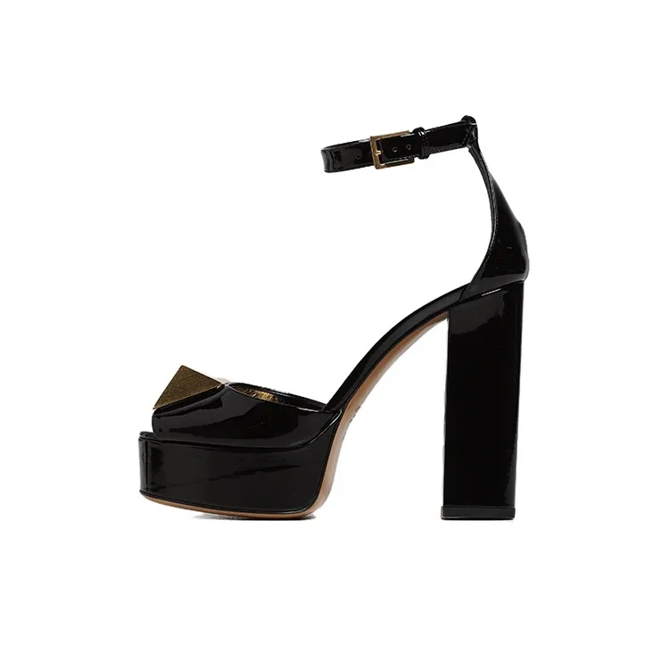 Valentino Rockstud Chunky Heel Stylish Sandal Women's Black-0