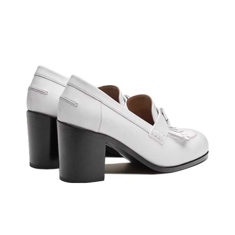 HERMES Elysee Block Heel High Heels Women's White-3