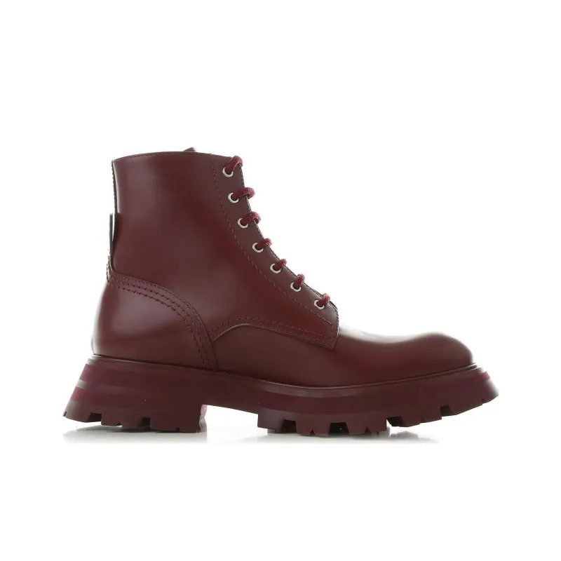 Alexander McQueen Wander Fashion Ankle Boots Women's Burgundy-1