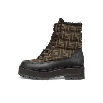 FENDI Signature Lace Up Biker Boots Women's