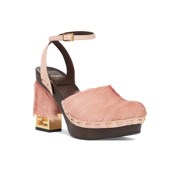 FENDI Baguette Block Heel High Heels Women's Pink-1