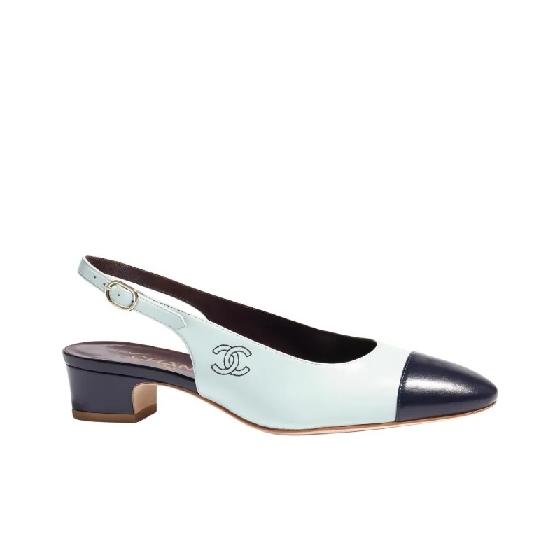 CHANEL Chunky Heel High Heels 3cm Women's Turquoise-1