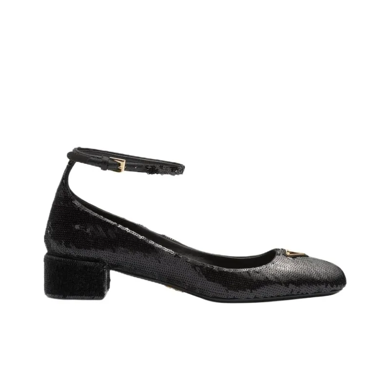 PRADA 35mm Logo-plaque Sequined Pumps-1