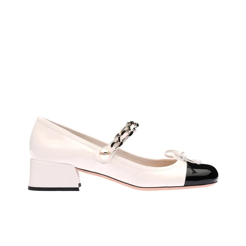 MIU MIU Naplak Block Heel High Heels 3.5cm Women's White Black-1