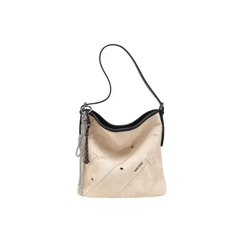 TOUTOU Fabric Shoulder Bag Medium Size Women's Ink Wash White