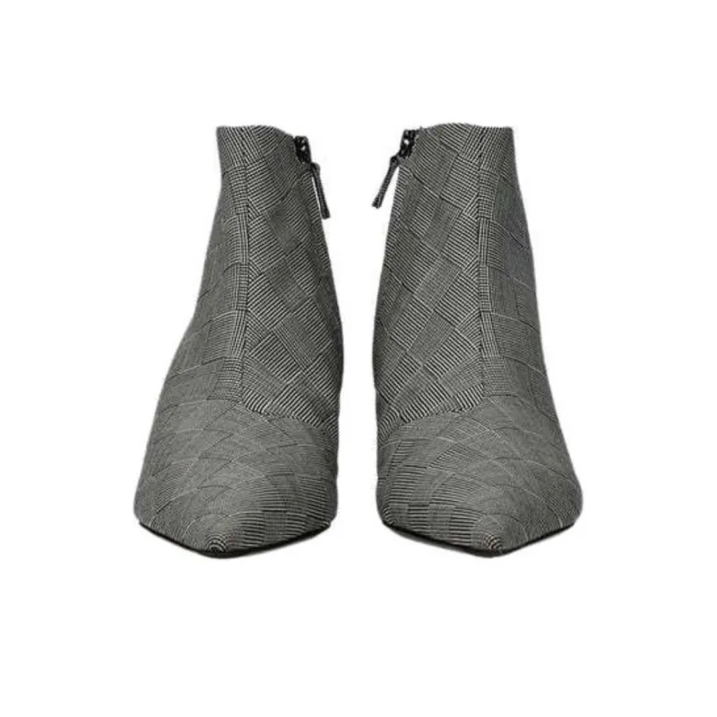Balenciaga Wool Checked Knife Pointy Toe Boots 'Grey' Women's-2