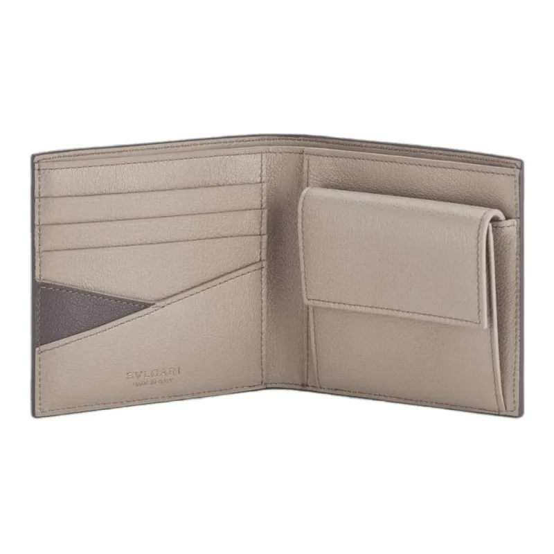BVLGARI Grained Cow Leather Wallet Men's Dark Gray-2