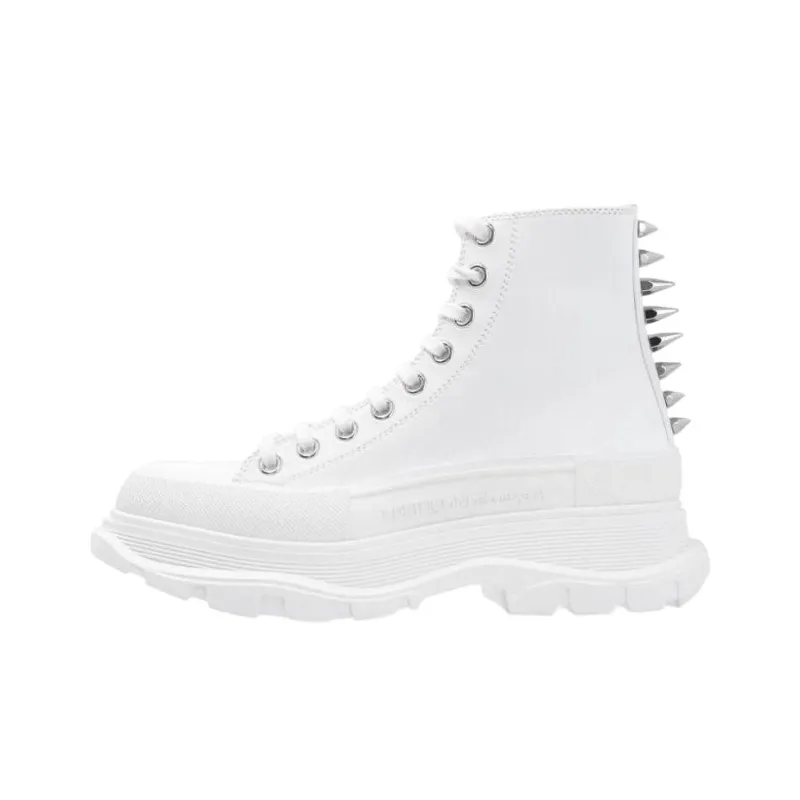 Alexander McQueen Studded Tread Slick Boot White Silver Women's-0