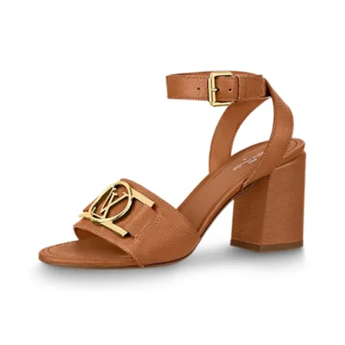 LOUIS VUITTON Block Heel High Heels Women's Brown