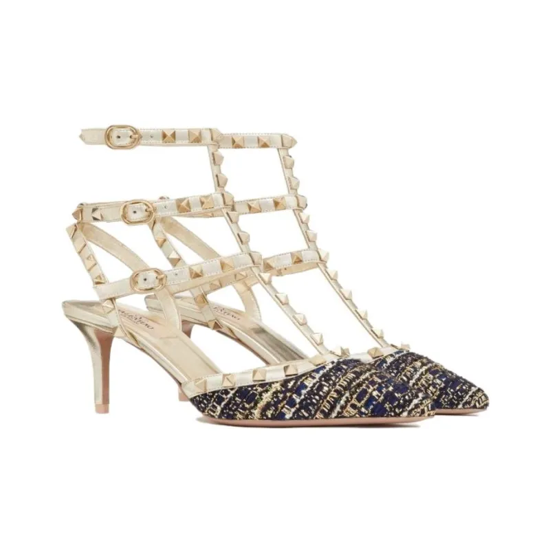 Valentino Rockstud Slim Heel High Heels Women's Blue-2