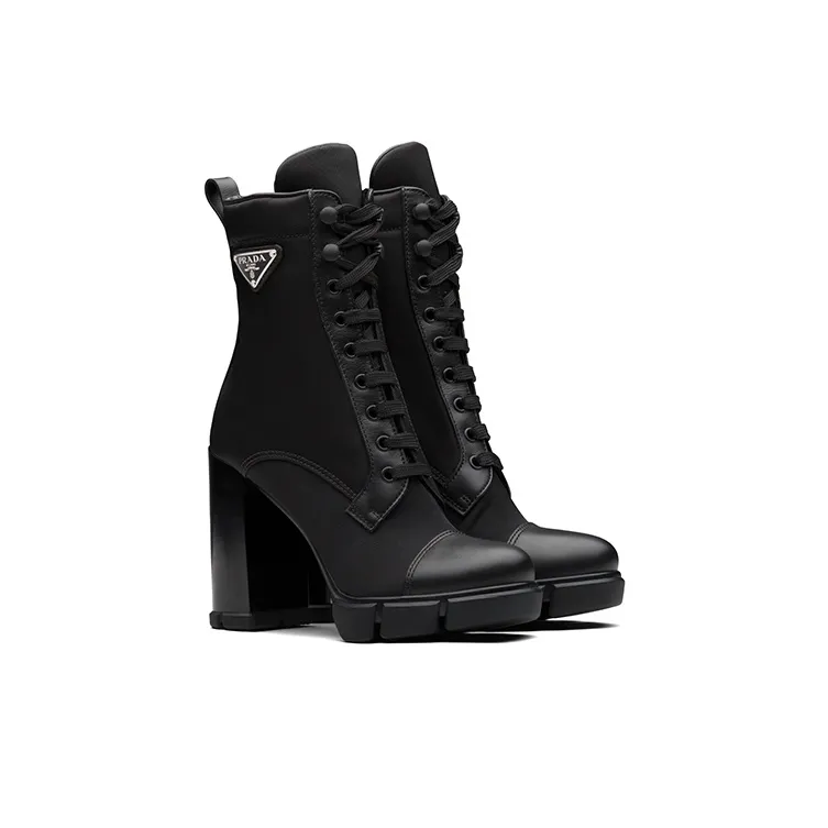 PRADA 110 Mm Nylon Booties Black Brushed Leather Women's-2