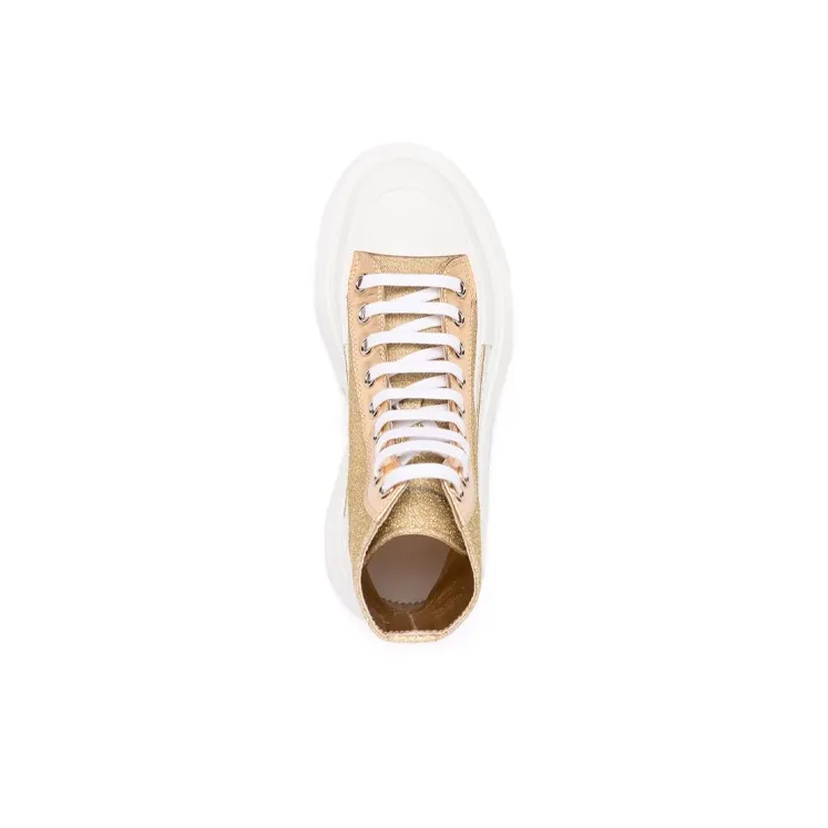 Alexander McQueen Glitter Tread Slick High Top Sneakers 'Gold White' Women's-3
