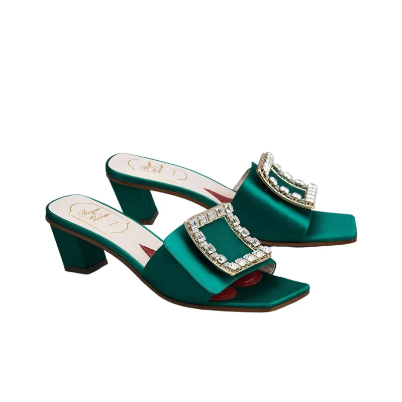 Roger Vivier Biki Love Block Heel Slide Slippers 4.5cm Women's Green-2