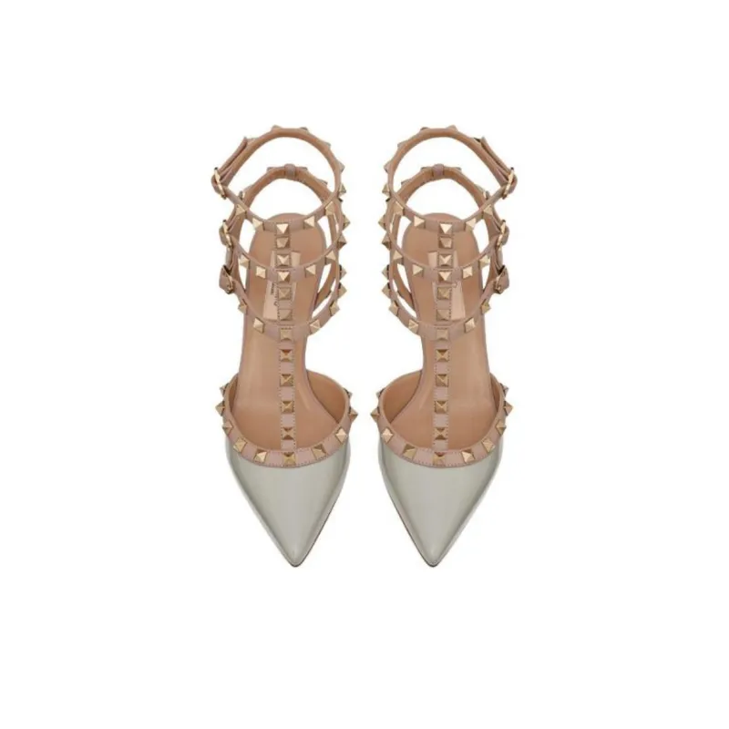 Valentino Rockstud GARAVANI Slim Heel High Heels Women's Gray-3