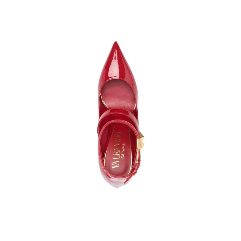Valentino Rockstud Slim Heel High Heels Women's Red-4