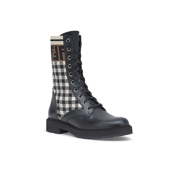 FENDI Women's FF Rockoko Biker Boot 'Black Checkerboard'-2
