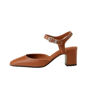 HERMES Kamilla Chunky Heel High Heels 6cm Women's Brown