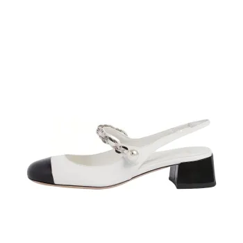 MIU MIU Qixi Festival Collection Chunky Heel High Heels 3.5cm Women's White Black