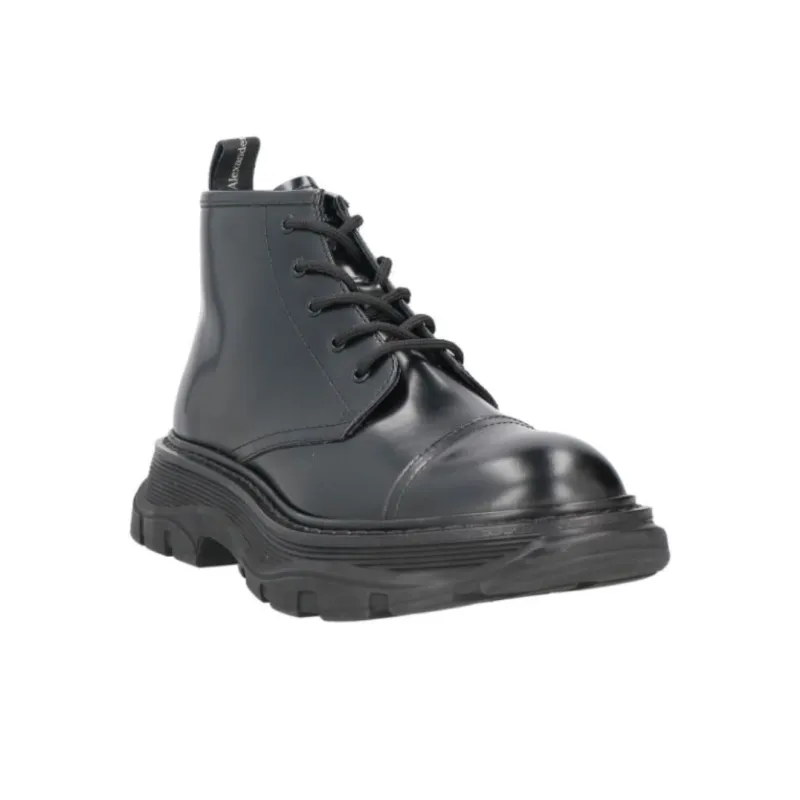 Alexander McQueen Tread Lace Up Combat Leather Boot Black-2