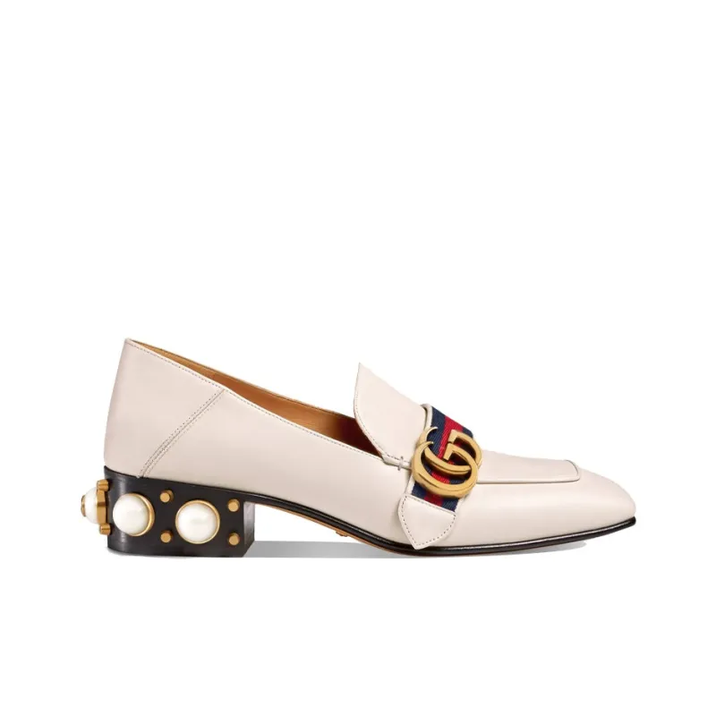 GUCCI Women's Leather Mid Heel Loafer 'White Blue Red' Women's-1