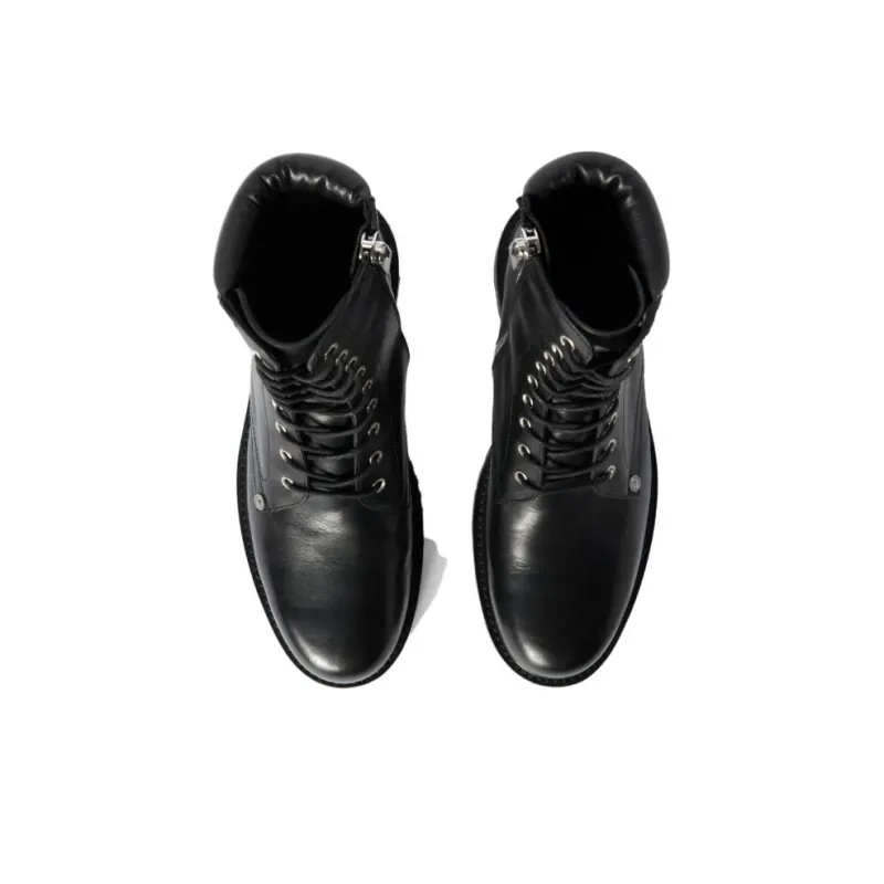 OFF WHITE Logo Debossed Round Toe Combat Boots-3