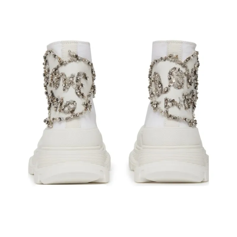 Alexander McQueen Tread Slick Boot White Silver Crystal Women's-2