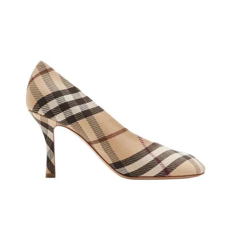 Burberry Check Slim Heel High Heels 8.5cm Women's Brown-1