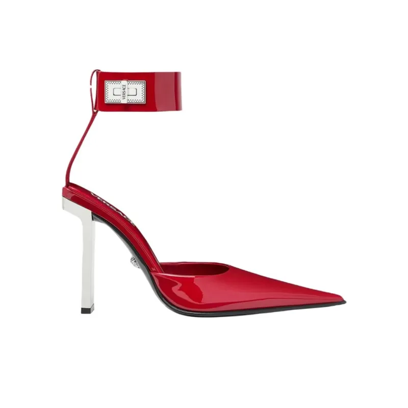 VERSACE Slice Block Heel High Heels 10.5cm Women's Red-1