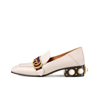 GUCCI Leather Mid Heel Loafer White Women's