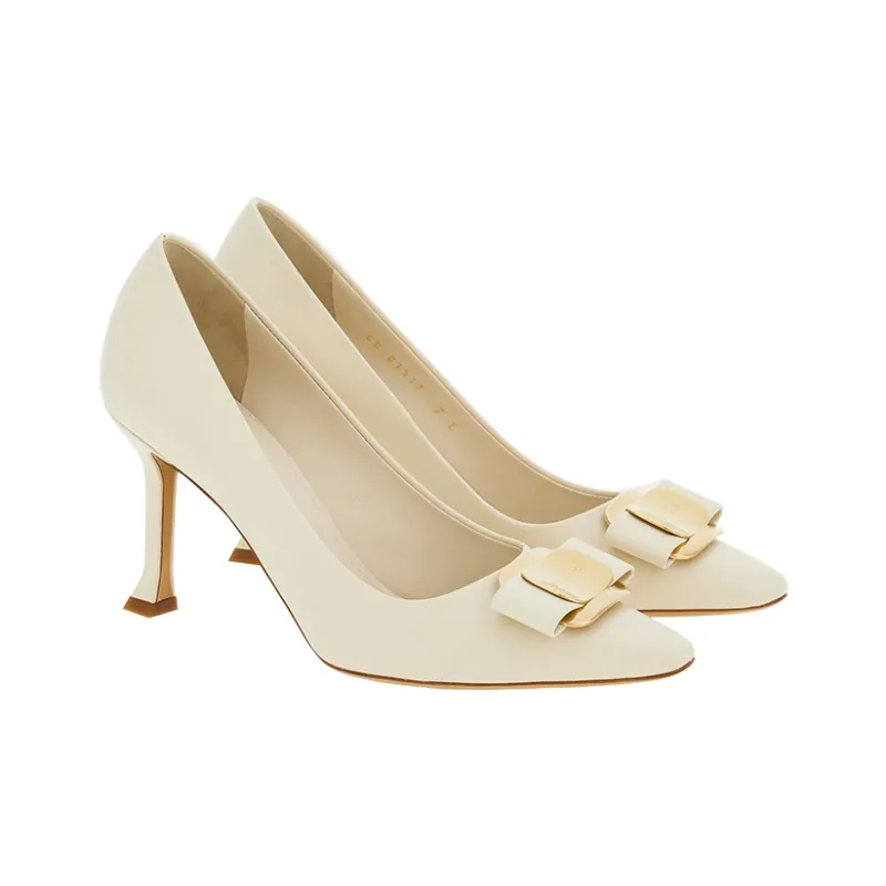 FERRAGAMO Vara Slim Heel High Heels 8.5cm Women's White-2