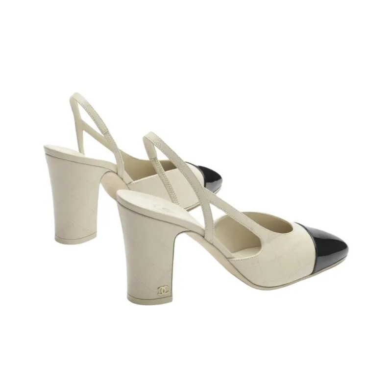 CHANEL 24K Chunky Heel High Heels 8.5cm Women's Beige-3