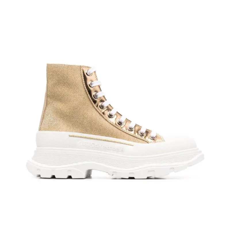 Alexander McQueen Glitter Tread Slick High Top Sneakers 'Gold White' Women's-1