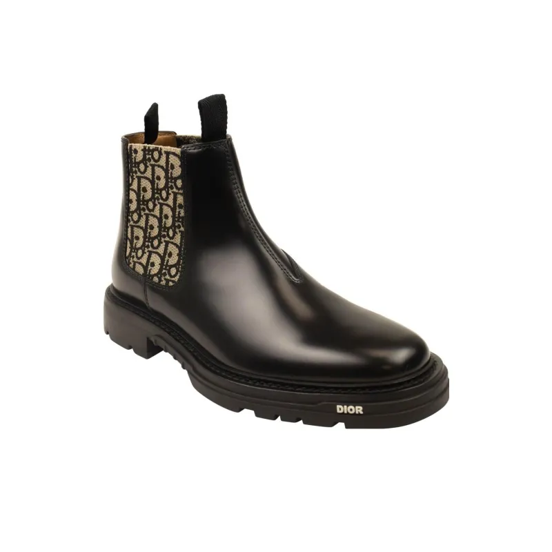 DIOR Explorer Chelsea Boots Black Beige Oblique-1