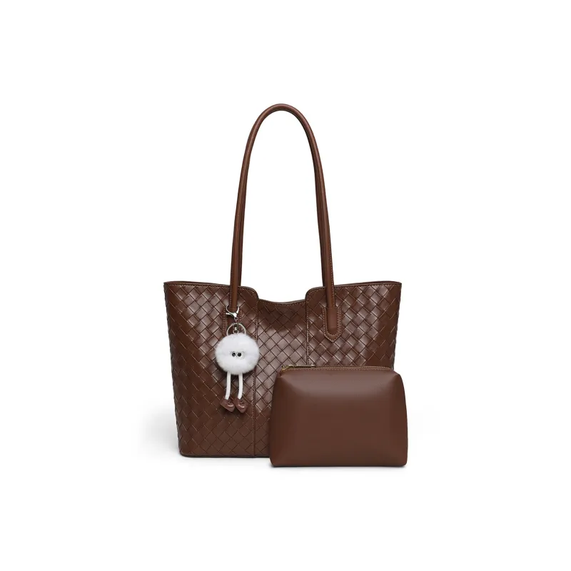 PT'SON Cow Leather Patchwork Synthetic Leather Tote Bag Shopping Bag Shoulder Bags Regular Women's Coffee-3