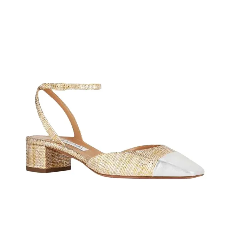 AQUAZZURA French Flirt Pumps Chunky Heel High Heels 3.5cm Women's Silver-Gold-2