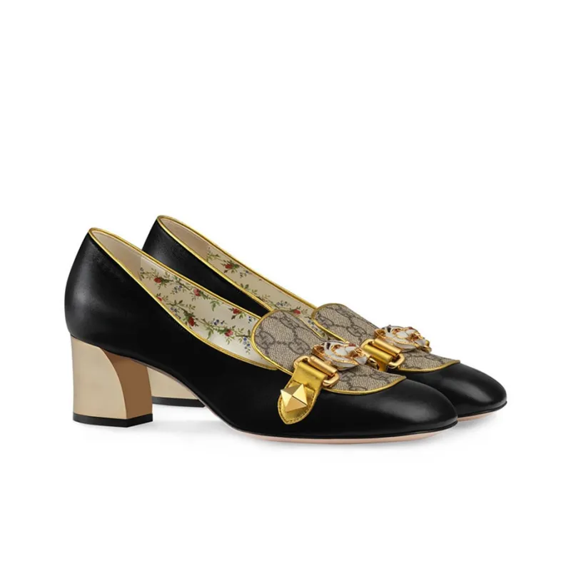 GUCCI Leather And GG Supreme Mid-heel Pumps-1