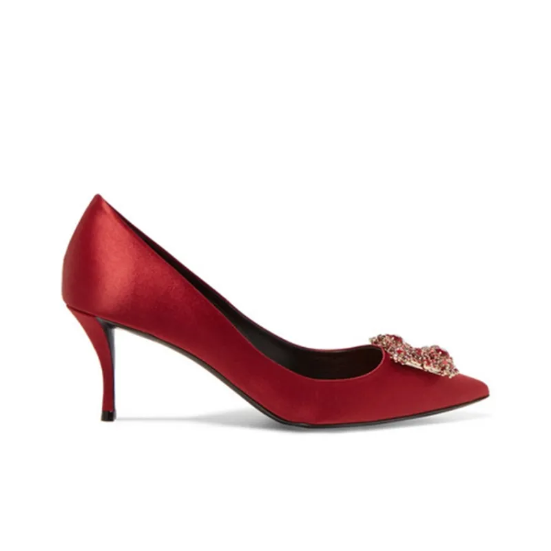 Roger Vivier Flower Strass High Heels 6.5cm Women's Red-1
