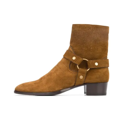 SAINT LAURENT Wyatt Ankle Boots Men Brown
