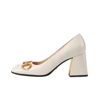 GUCCI Horsebit 75mm Pump White Leather Women's