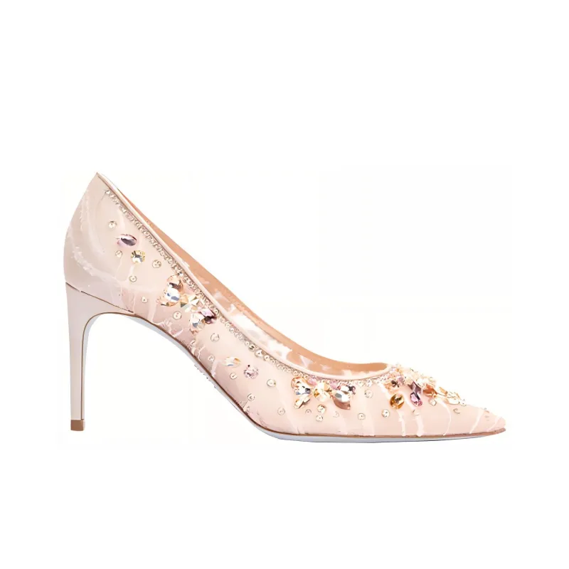 René Caovilla Lace Embellished Crystal Pumps-1