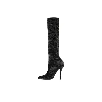 SAINT LAURENT Ella Velvet 110mm Thigh high Boots