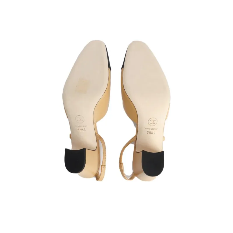 CHANEL Chunky Heel High Heels Women's Beige-3